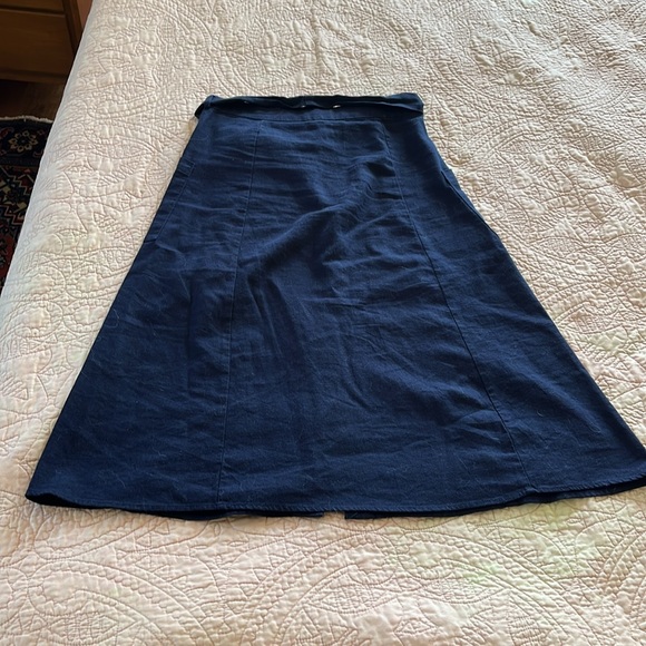 Navy Linen Blend A line Midi Skirt with Wrap Tie - Picture 7 of 7